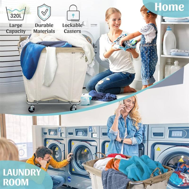 Laundry Cart with Wheels - 32.3"L x 19.7"W x 30.7"H