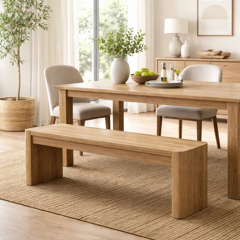 Edey Dining Bench, Rounded Corners, 51 Inch Oak Brown Solid Rubberwood