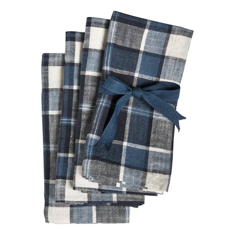 Mirage Blue and Black Plaid Cotton Napkin Set Of 4 - 20 x 20