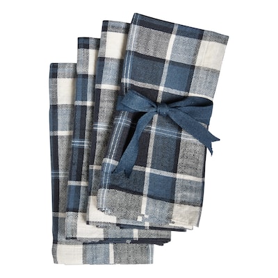 Mirage Blue and Black Plaid Cotton Napkin Set Of 4 - 20 x 20