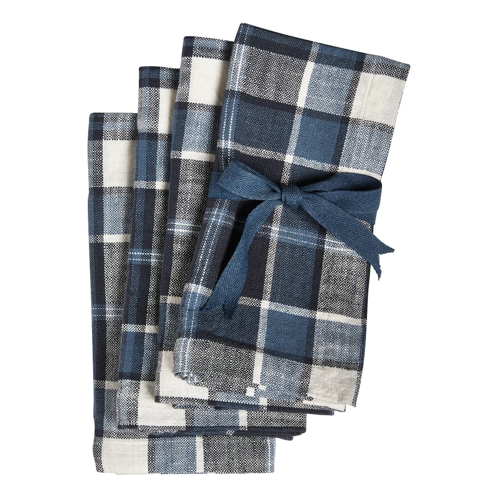 Mirage Blue and Black Plaid Cotton Napkin Set Of 4 - 20 x 20