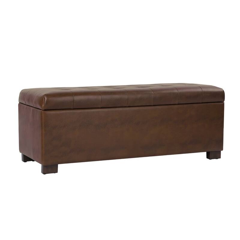 Porch & Den Camero Tufted Storage Bench - Brown Faux Leather