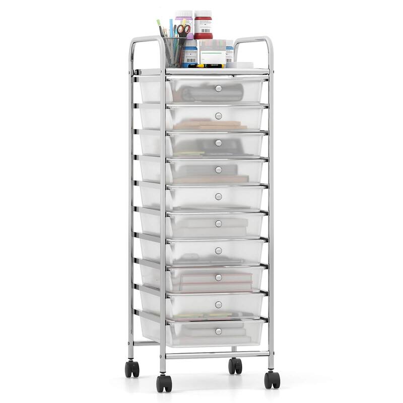 Costway Rolling Storage Cart with Chrome Plated Metal Frame & Lockable - See Details