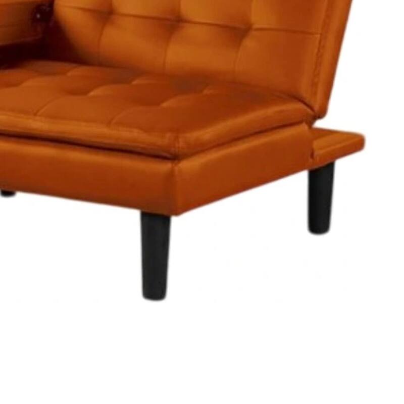 Berie Futon Sofa Bed, Drop-Down Tray, Cupholders, Orange Faux Leather