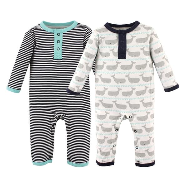 slide 1 of 1, Hudson Baby Infant Boy Cotton Coveralls 2pk, Whale 0 - 3 Months - Blue