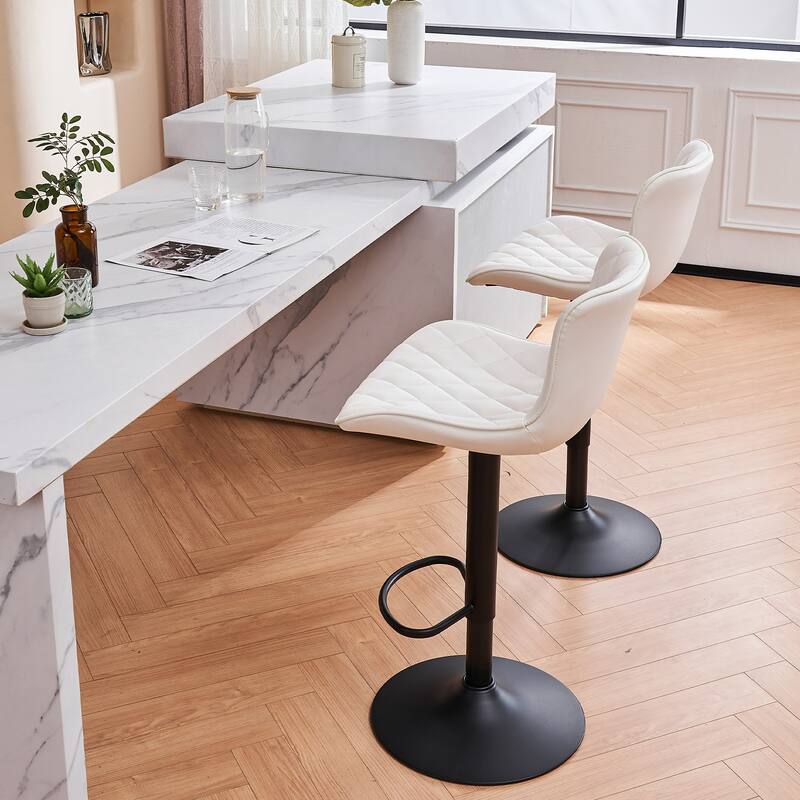 Modern Faux Leather Bar Stools Set of 2, Adjustable Height, Swivel Counter Stools