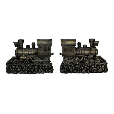 Zeckos Bronze Finish Resin Steam Locomotive Train Bookends (Set Of 2) - 6.25 X 9.25 X 4.25 inches