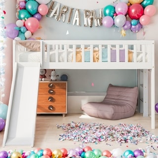 Modern Full Size Low Loft Bed With Ladder And Smooth Slide,A Better Sleeping Environment for Bedroom