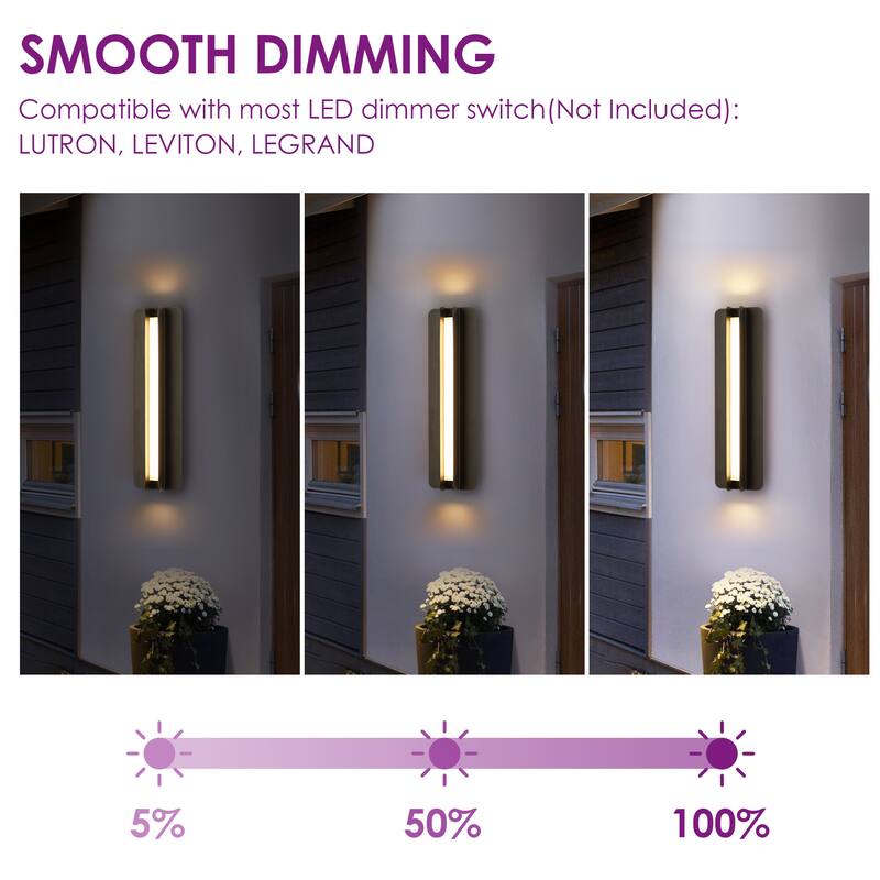 Modern Black Outdoor Wall Lights Linear Dimmable LED Wall Sconce Lights