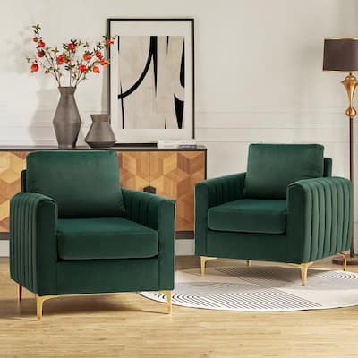 Ganymedes Modern Velvet Accent Arm Chair with Golden Legs by HULALA HOME
