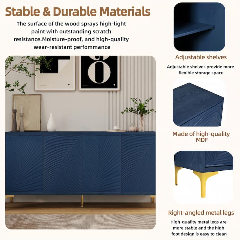 Multi-Functional Storage Cabinet,Four-Door Sideboard with unique texture,Adjustable Shelves