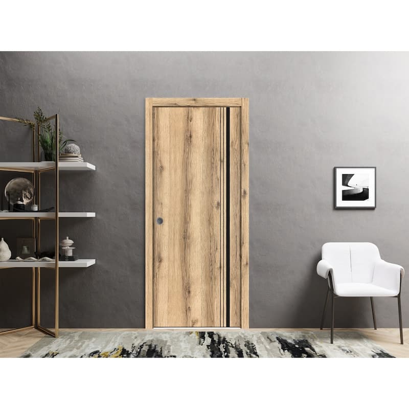 French Pocket Door 18 x 80 with Planum 0011 Oak with Kit Trims Rail