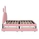 preview thumbnail 17 of 19, Full Size Upholstered Leather Platform Bed with Rabbit Ornament & 4 Drawers, Low to Ground Full Bed Frame with Slats Support