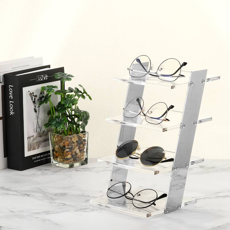 Sunglasses Display Stand, 1Pcs Transparent Acrylic 4-tier Sunglass Rack