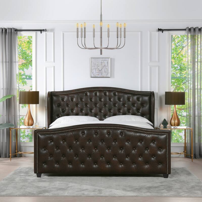 Athens Upholstered Nailhead Tufted Wingback Panel Bed