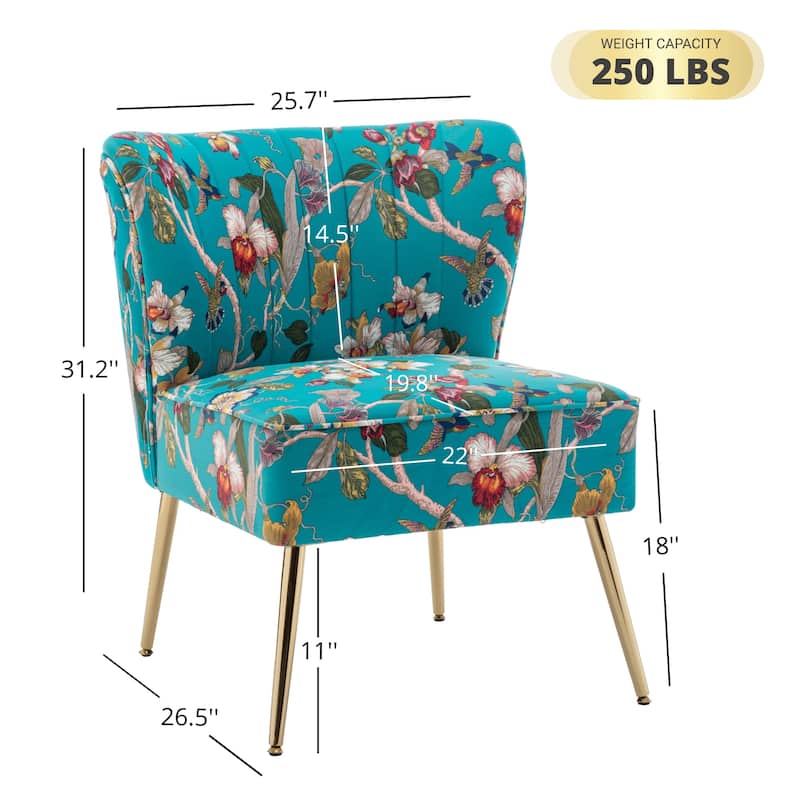 Velvet Floral Accent Chair with Gold Legs, Modern Comfy Tufted Side Chair for Living Room/Bedroom