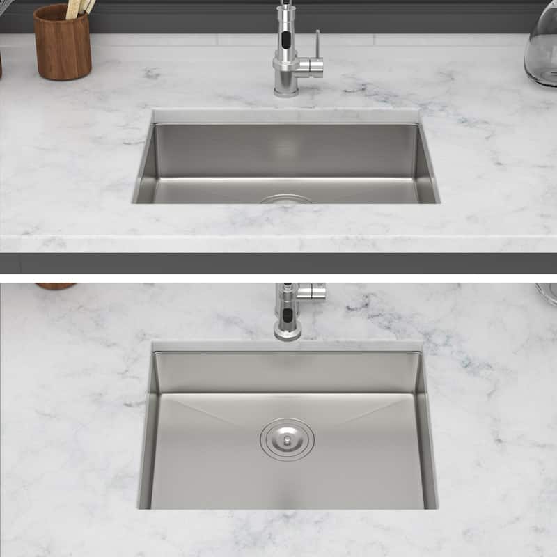 Kitchen Sink, 23 Inch Undermount Sink 5.5-Inch Single Bowl 16 Gauge Stainless Steel 23x18x5.5 Inch Handmade Sinks Basin - Brushed Nickel