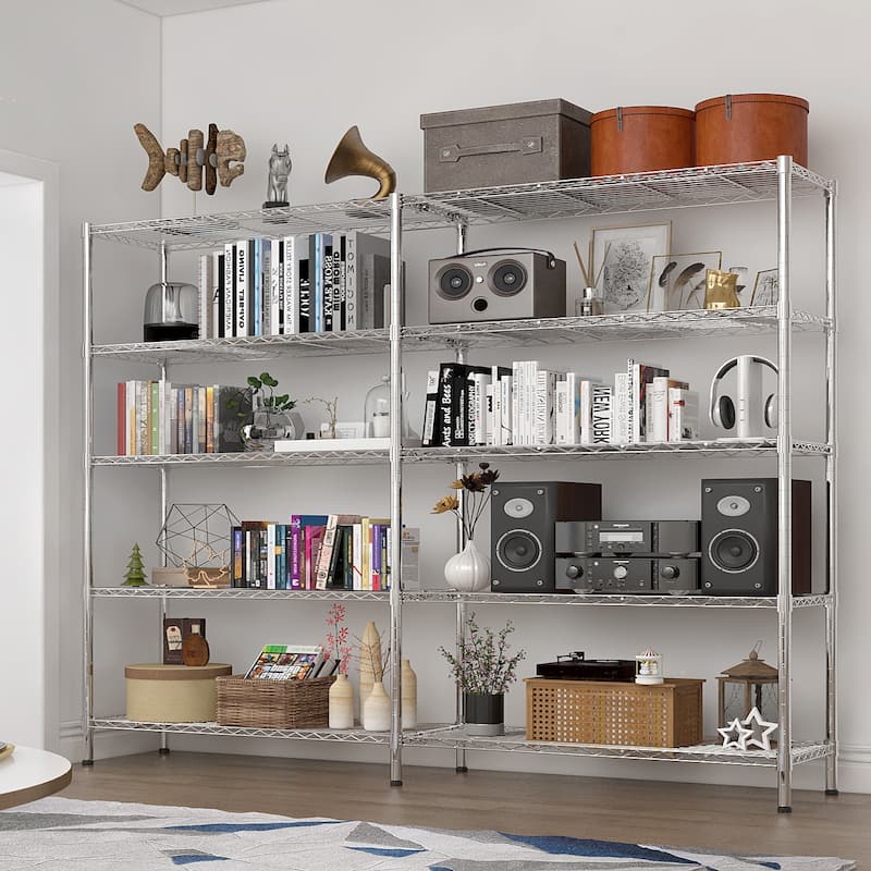 5-Tier Chrome Iron Multi-Purpose Storage Adjustable Shelf Rack for Kitchen or Garage - 177 × 40 × 180 cm