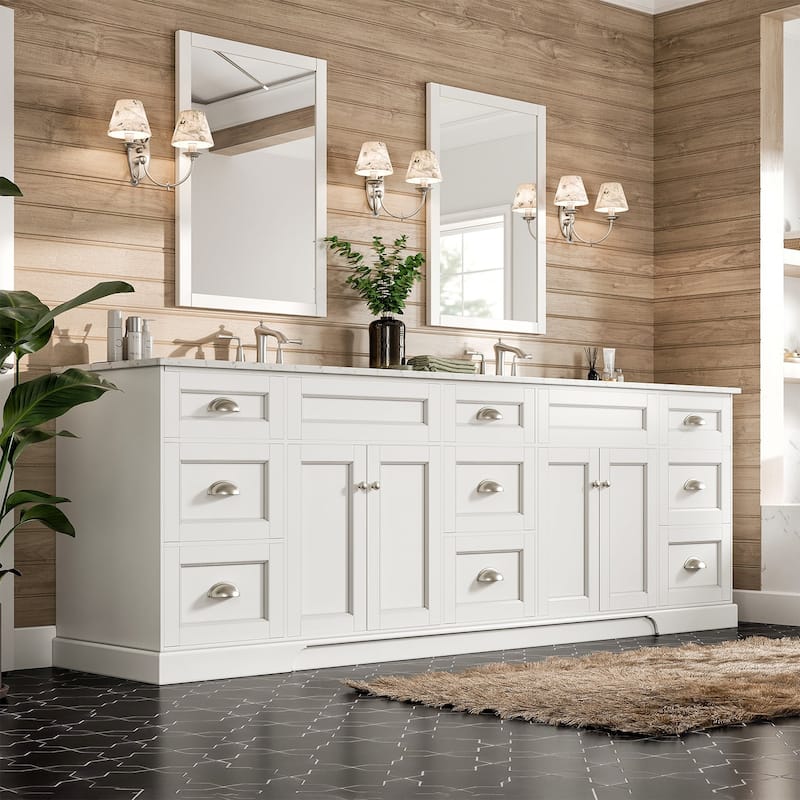 Epic 96 in. DS Bath Vanity with Carrara Quartz Top & Undermount Sinks