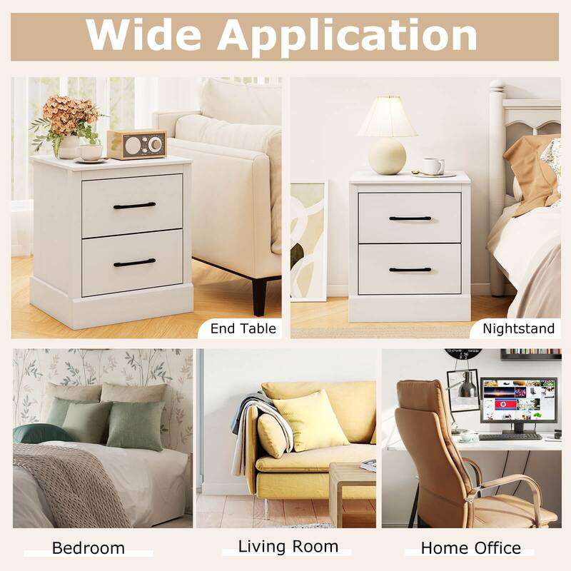Costway 2 Drawer Nightstand Bedside Table Compact Sofa End Table Dark