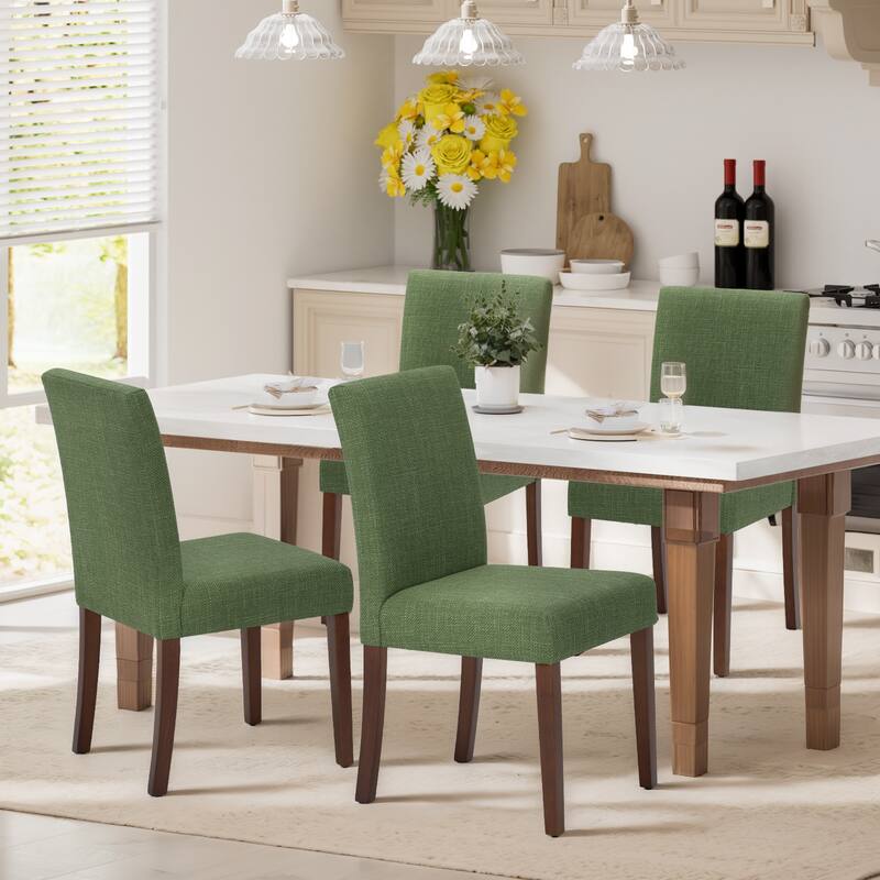 Set of 2 Modern Fabric Dining Chairs, Beige Upholstered Side Chairs with Wood Legs for Farmhouse - Green