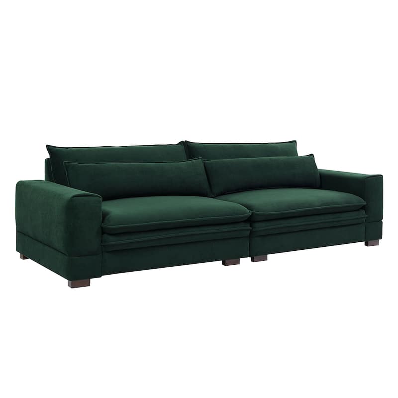 104.72" Mid-Century Modern Fabric Sofa with Solid Wood Legs