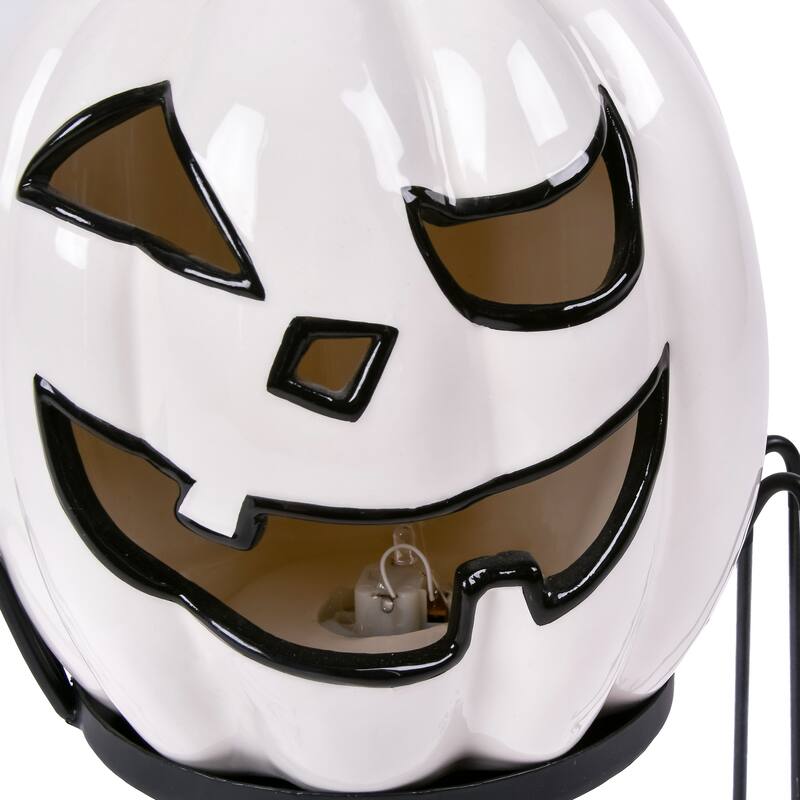 National Tree Company 15 in. Pre-Lit Ghost Pumpkin in Stand by National Tree Company