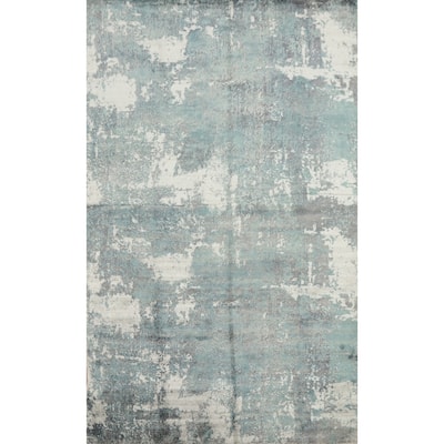 Hand Knotted Oriental Viscose Silk Carpet Modern Abstract Multi-Colored Abstract Area Rug - 9' 7'' X 6' 5''