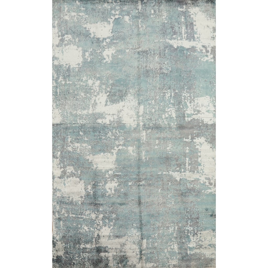 Hand Knotted Oriental Viscose Silk Carpet Modern Abstract Multi-Colored Abstract Area Rug - 9' 7'' X 6' 5''