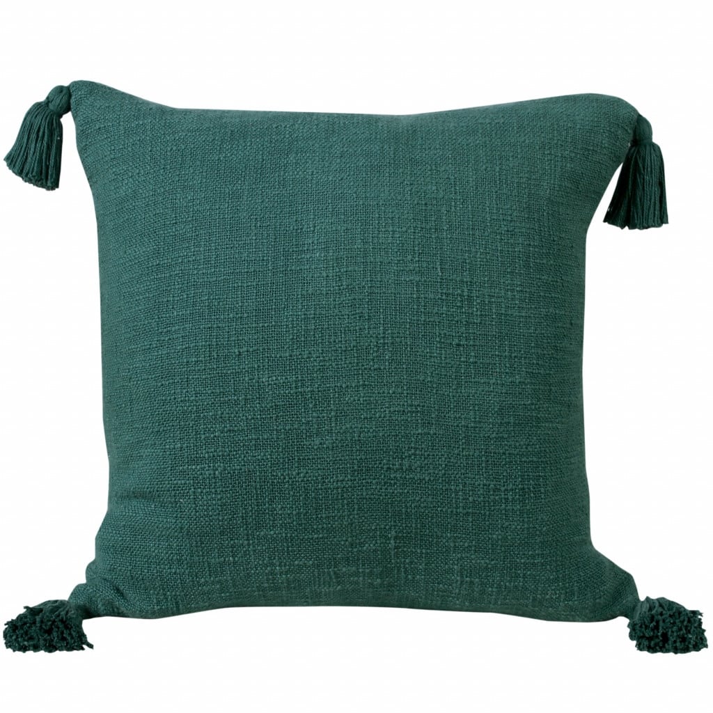 HomeRoots 20" X 20" Emerald Green 100% Cotton Zippered Pillow
