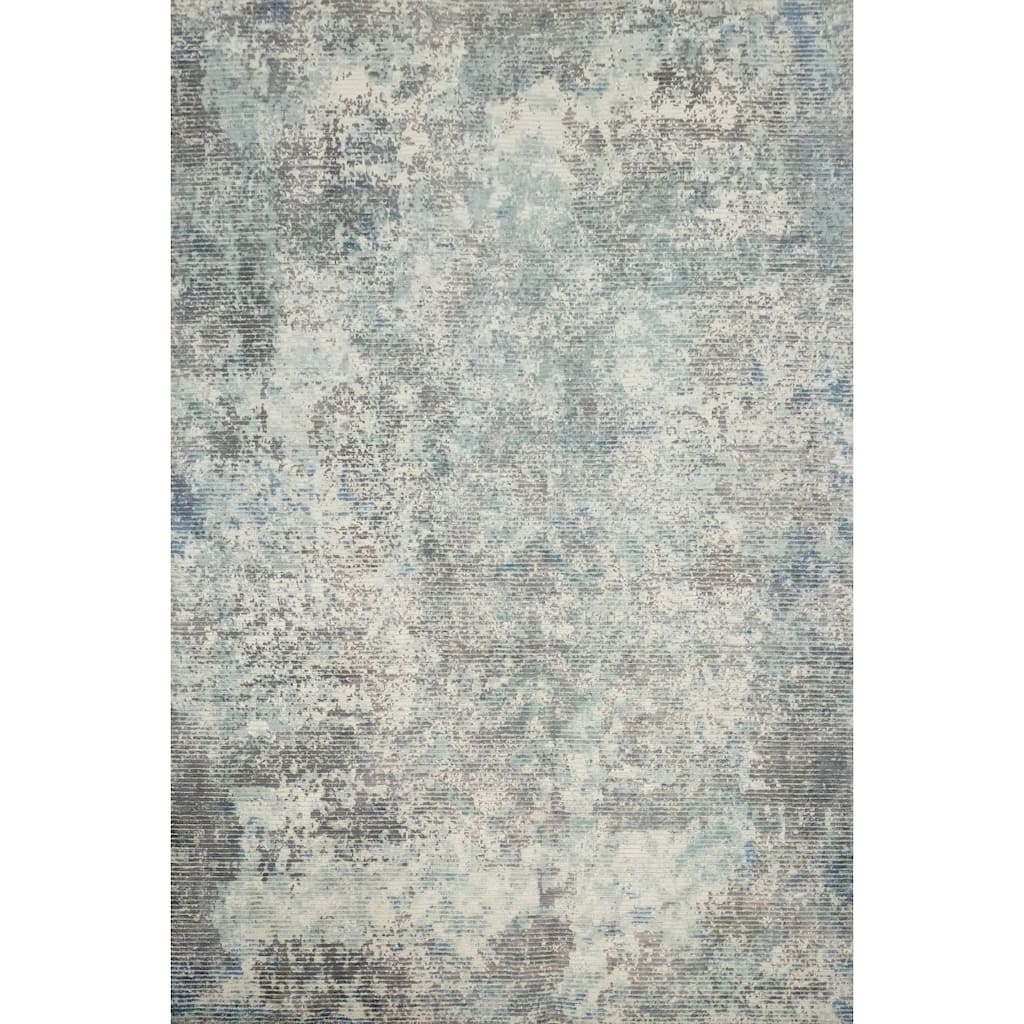 Hand Knotted Oriental Viscose Silk Carpet Modern Abstract Greys & Charcoal Abstract Area Rug - 7' 8'' X 5' 5''