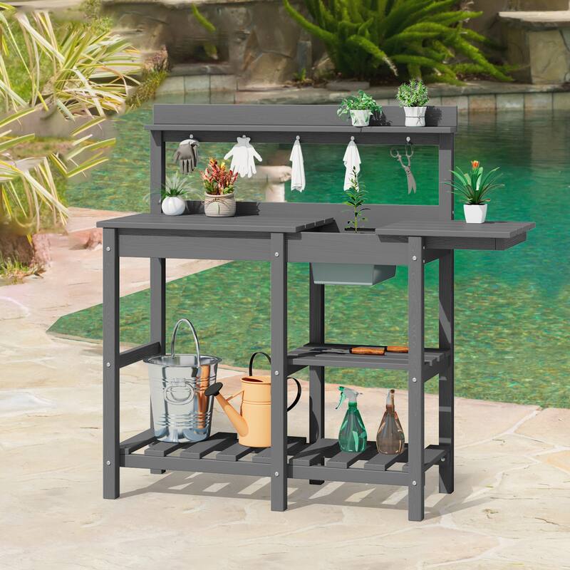 HDPE Patio Outdoor Potting Table, Versatile Gardening Planting Workbench