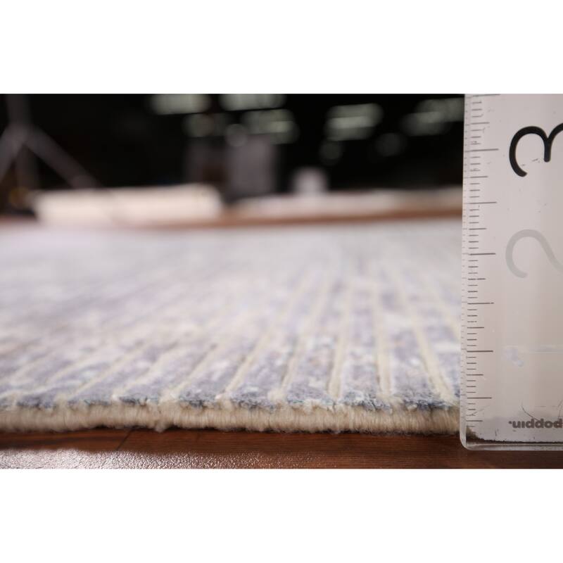 All-Over Striped Abstract Modern Accent Rug Hand-Knotted Wool Carpet - 2'8" x 5'0"