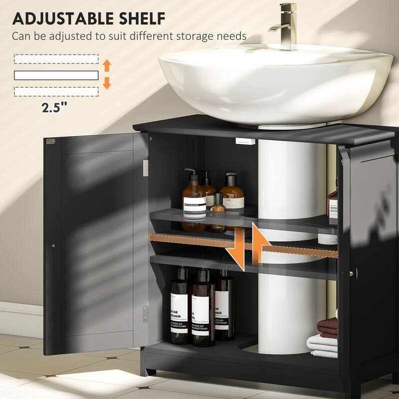 kleankin 23.5" Pedestal Sink Storage Cabinet, Freestanding Bathroom Under Sink Cabinet with U-Shape Cut-Out, Black