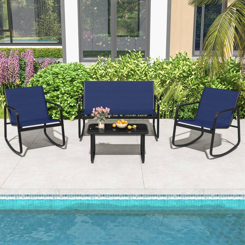 Costway 4/8 PCS Patio Rocking Set 4 Rocking Chairs & Loveseat with