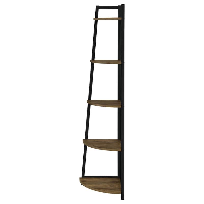 Aged Walnut 5-Tier Corner Bookcase