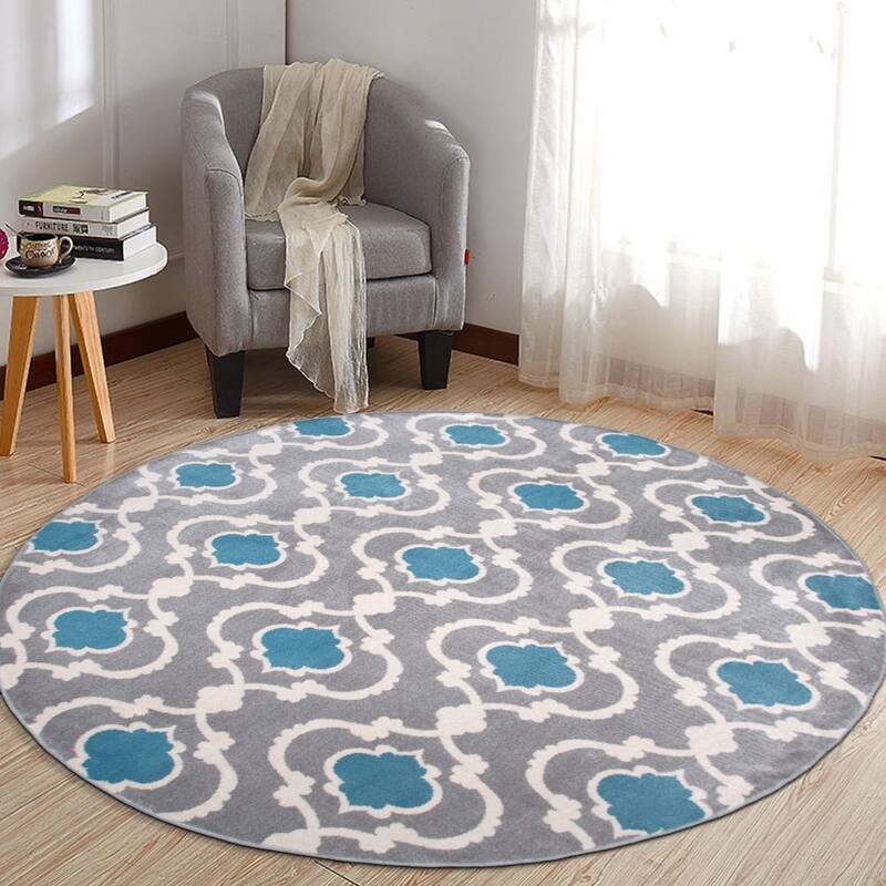 Porch & Den Touro Trellis Area Rug - 6'6" Round - Blue/Grey