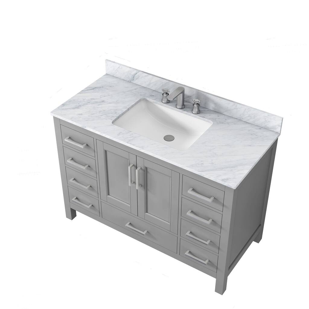 48 inch Solid Wood Freestanding Bathroom Vanity Set in Natural Marble with undermount Ceramic Sink with Drain