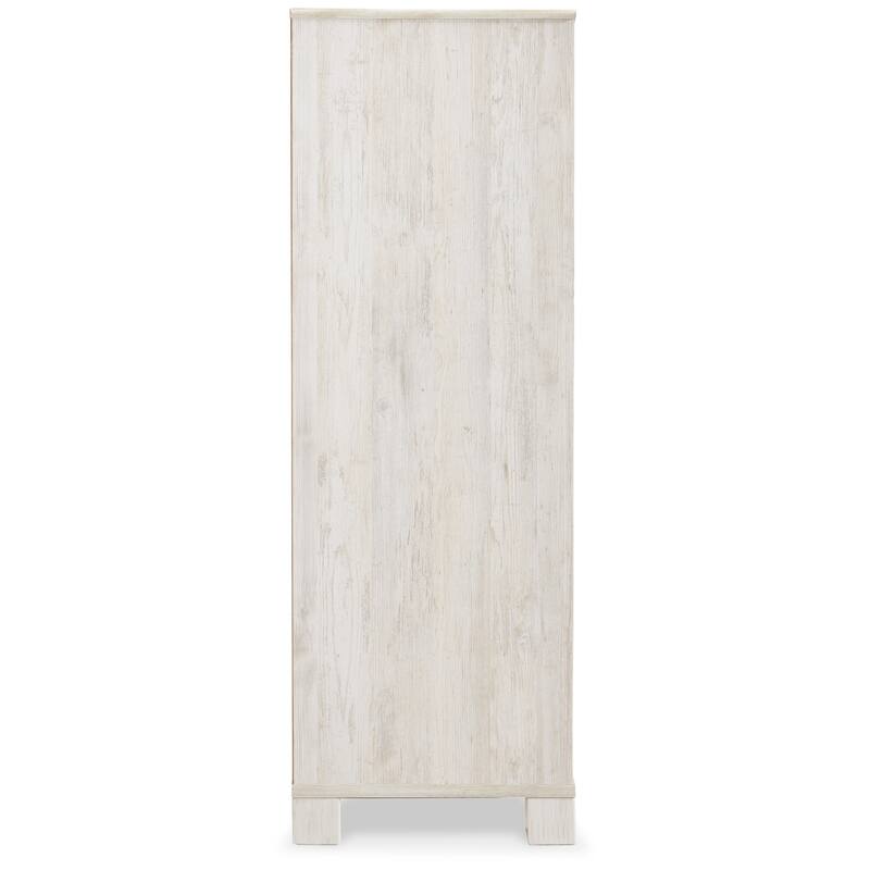 Paxy Tall Dresser Chest, 5 Drawers, Carved Sliding Door, Whitewash