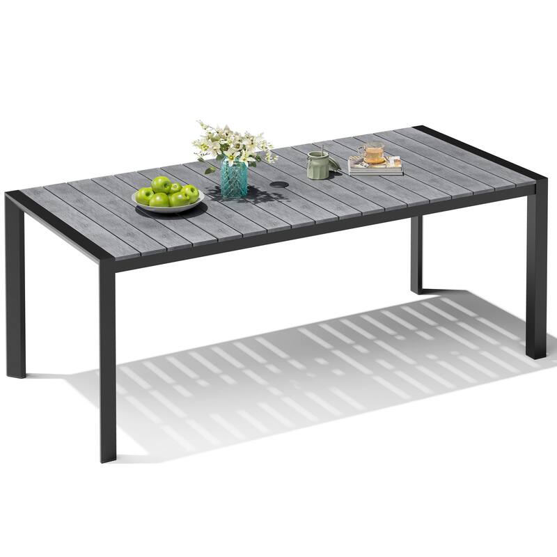 Outdoor Aluminum Patio Dining Table with Umbrella Hole - Grey - 71.42 inches long