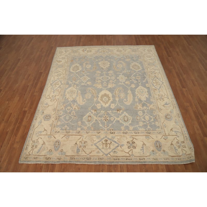 Hand Knotted Oriental 100% Wool Carpet Transitional All-Over Greys & Charcoal Oushak Area Rug - 9' 4'' X 7' 10''
