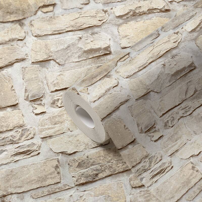 Galerie Wallcoverings Bricks and More Collection Stone Symphony Motif Matte Finish Vinyl on Non-woven Wallpaper Roll