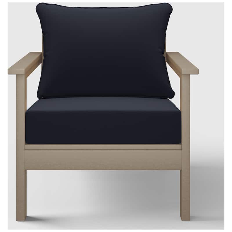 Birchwood All Weather HDPE Outdoor Patio Deep Seating Weathered Wood Club Chair With Cushions (1-Piece)