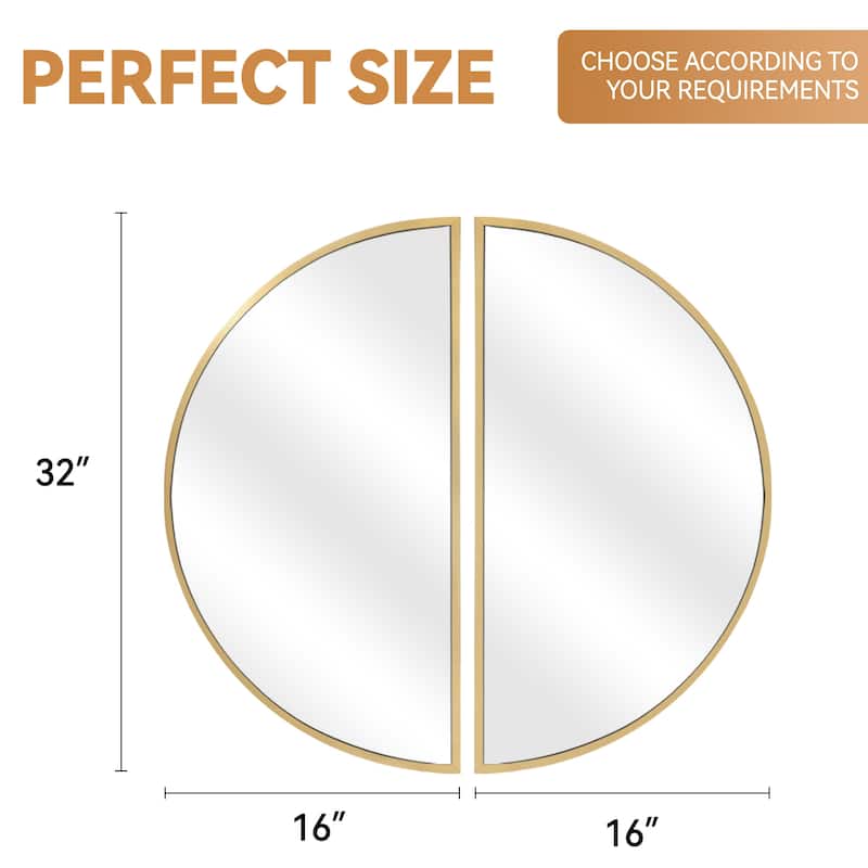 Half Moon Aluminum Alloy Framed Arched Wall Mirror (2-Pieces)