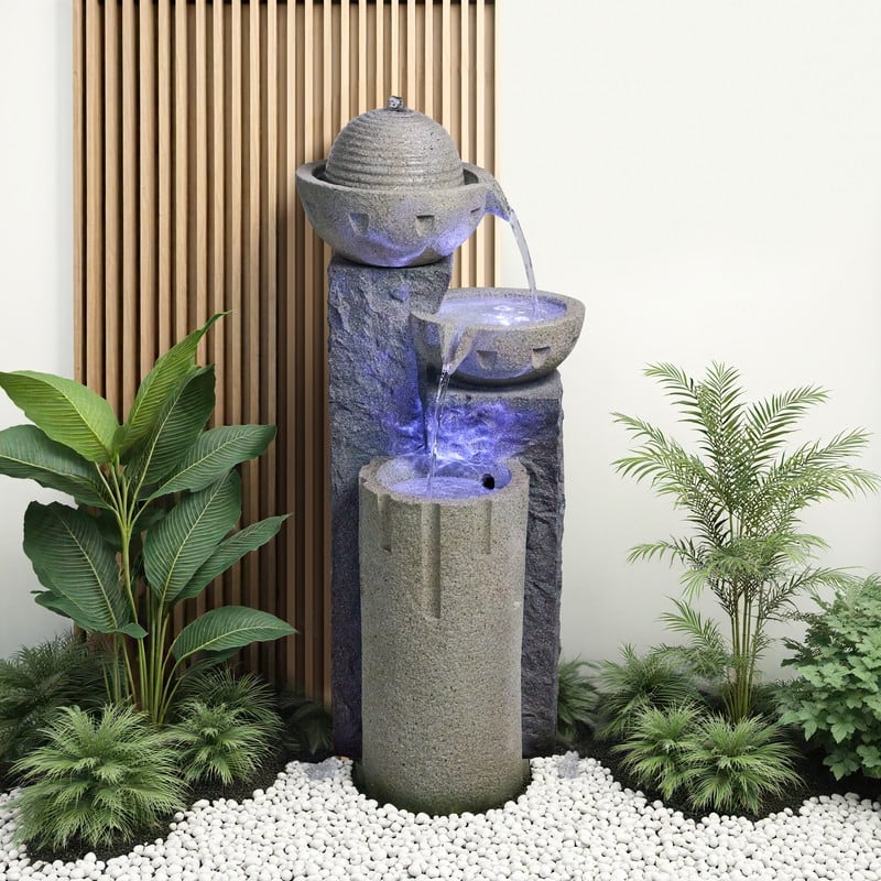 Resin Weather Resistant Outdoor Fountain, Modern Bowl Design with Soothing Water Sound