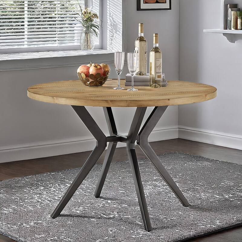 Vaduz Wood Finish and Iron Grey Metal Base 4 - Person Round Dining Table