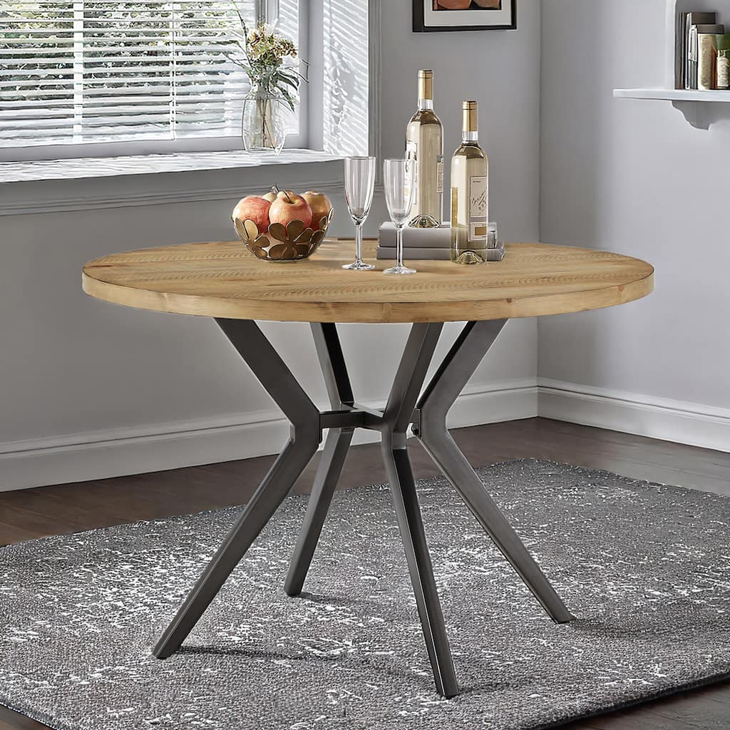 Vaduz Wood Finish and Iron Grey Metal Base 4 - Person Round Dining Table