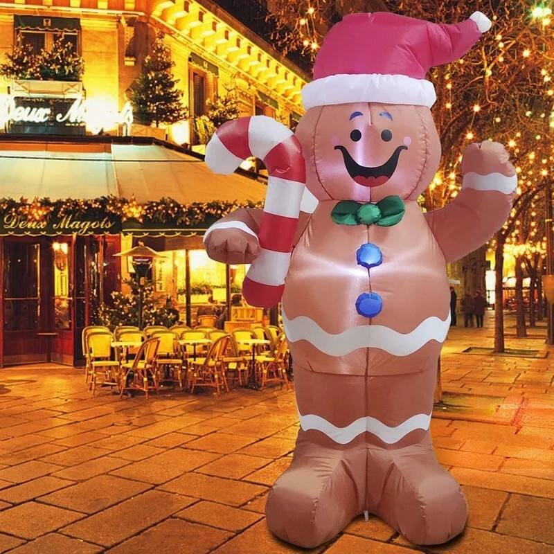 5 ft. Tall Red, Brown & White Plastic Gingerbread Man Inflatable - Multicolor