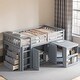 preview thumbnail 1 of 21, Twin Loft Bed with Pull-Out Desk, Built-in Cabinets, Drawers, Shelves, and Safety Guardrail, Solid Rubber Wood Frame with Ladder Gray