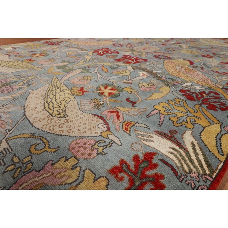 Animals Design Floral Gray Ziegler Indian Rug Handmade Wool Carpet - 8'8"x 11'8"